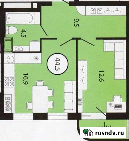 1-комнатная квартира, 44.5 м², 12/13 эт. на продажу в Буграх Бугры - изображение 1