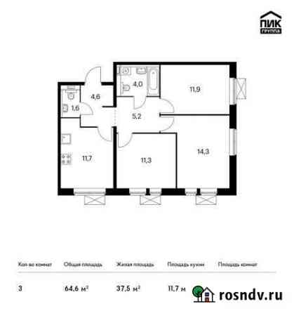 3-комнатная квартира, 64.6 м², 13/25 эт. на продажу в Балашихе Балашиха