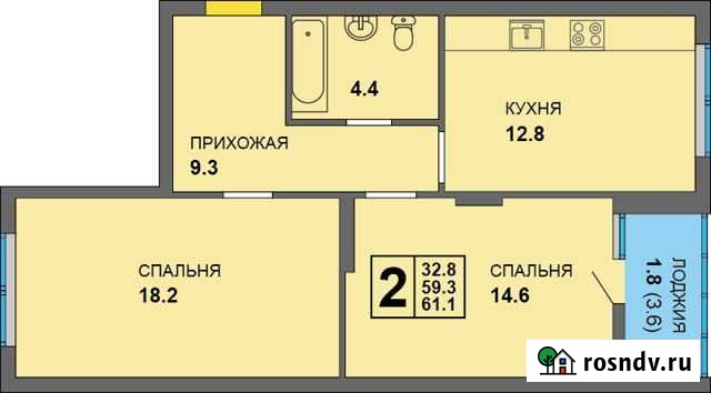 2-комнатная квартира, 61.1 м², 3/9 эт. на продажу в Калининграде Калининград - изображение 1