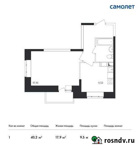1-комнатная квартира, 40.2 м², 13/17 эт. на продажу в Люберцах Люберцы - изображение 1