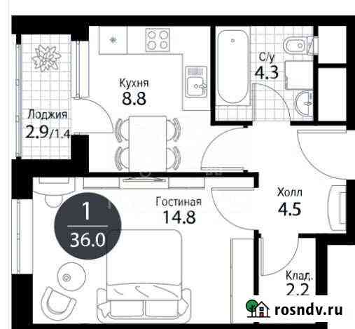 1-комнатная квартира, 36 м², 16/22 эт. на продажу в Москве Москва