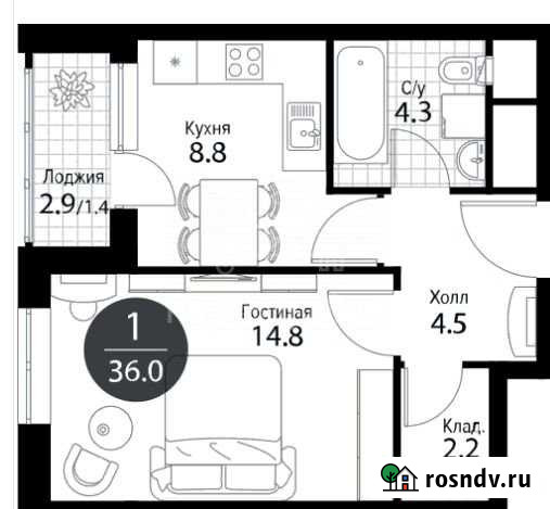 1-комнатная квартира, 36 м², 16/22 эт. на продажу в Москве Москва - изображение 1