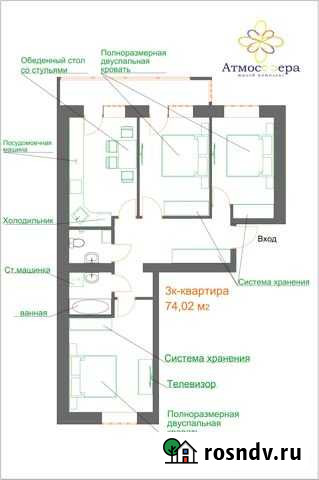 3-комнатная квартира, 74.3 м², 2/4 эт. на продажу в Аксае Ростовской области Аксай - изображение 1