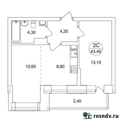 2-комнатная квартира, 43.4 м², 4/17 эт. на продажу в Люберцах Люберцы - изображение 1