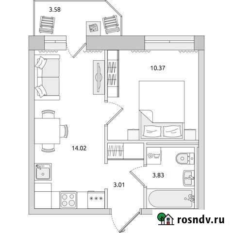1-комнатная квартира, 34.8 м², 8/18 эт. на продажу в Мурино Мурино - изображение 1
