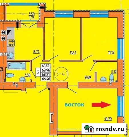 3-комнатная квартира, 68.2 м², 1/10 эт. на продажу в Калининграде Калининград - изображение 1
