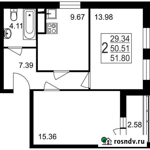 2-комнатная квартира, 51.8 м², 1/8 эт. на продажу в Нахабино Нахабино - изображение 1