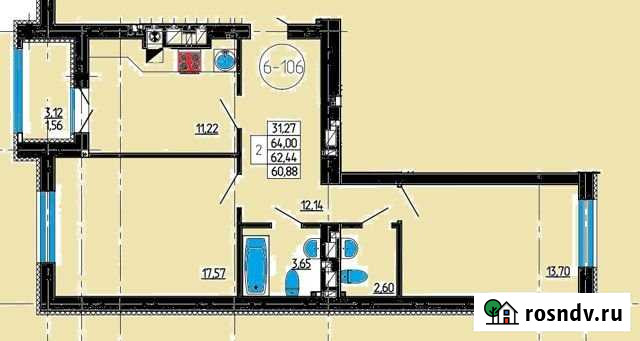 2-комнатная квартира, 62.4 м², 7/10 эт. на продажу в Калининграде Калининград - изображение 1