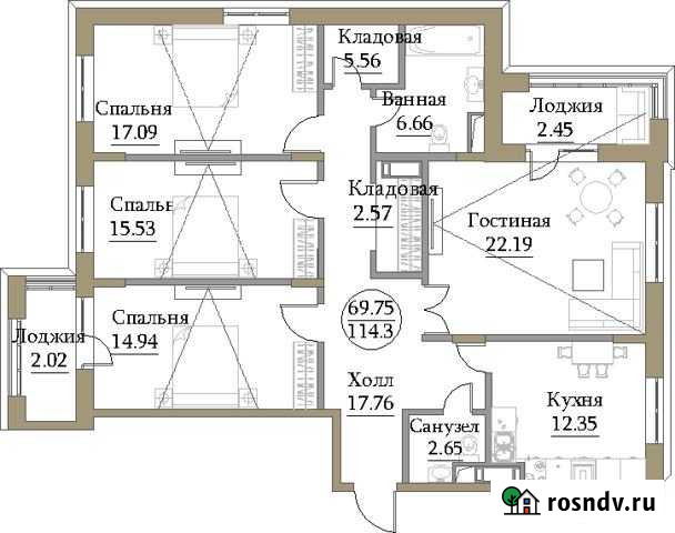 4-комнатная квартира, 119 м², 19/19 эт. на продажу в Москве Москва - изображение 1