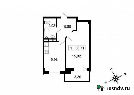 1-комнатная квартира, 36.7 м², 10/10 эт. на продажу в поселке Свердлова Свердлова - изображение 1