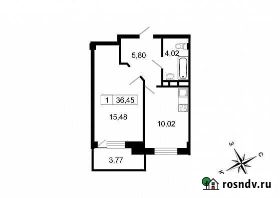 1-комнатная квартира, 36.5 м², 1/10 эт. на продажу в поселке Свердлова Свердлова - изображение 1