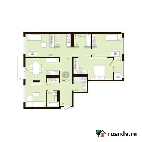 3-комнатная квартира, 112.8 м², 8/10 эт. на продажу в Тюмени Тюмень - изображение 1