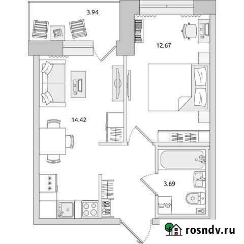 1-комнатная квартира, 38.8 м², 10/18 эт. на продажу в Мурино Мурино - изображение 1