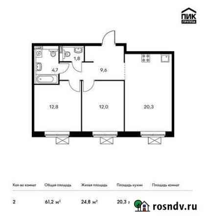 2-комнатная квартира, 61.2 м², 12/13 эт. на продажу в Мытищах Мытищи