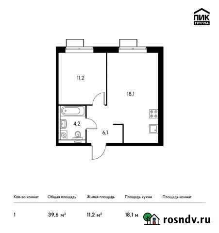 1-комнатная квартира, 39.6 м², 14/25 эт. на продажу в Люберцах Люберцы - изображение 1
