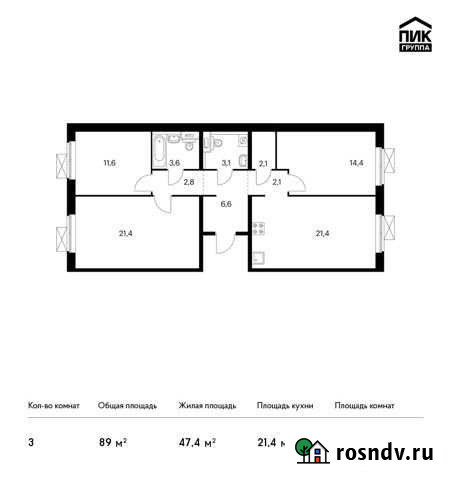 3-комнатная квартира, 89 м², 6/25 эт. на продажу в Котельниках Котельники - изображение 1
