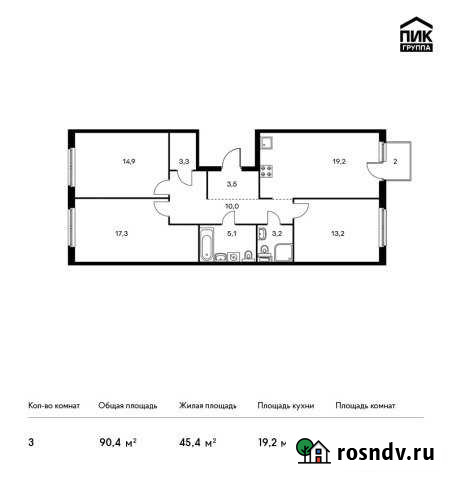 3-комнатная квартира, 90.4 м², 2/10 эт. на продажу в Москве Москва - изображение 1