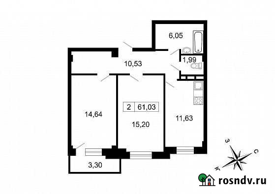2-комнатная квартира, 61 м², 1/10 эт. на продажу в поселке Свердлова Свердлова - изображение 1