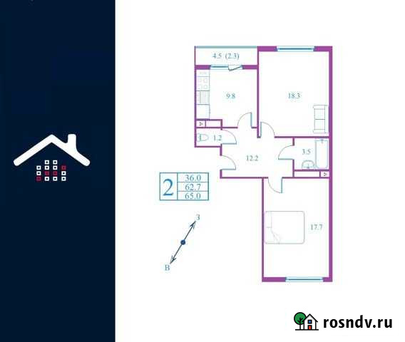 2-комнатная квартира, 65 м², 8/17 эт. на продажу в Дмитрове Дмитров - изображение 1