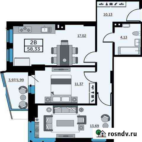 2-комнатная квартира, 58.3 м², 11/26 эт. на продажу в Ростове-на-Дону Ростов-на-Дону