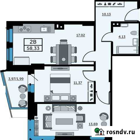 2-комнатная квартира, 58.3 м², 11/26 эт. на продажу в Ростове-на-Дону Ростов-на-Дону - изображение 1
