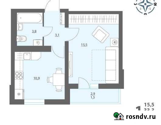 1-комнатная квартира, 34.8 м², 15/17 эт. на продажу в Воронеже Воронеж - изображение 1