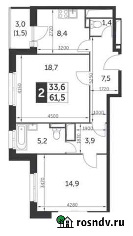 2-комнатная квартира, 61.5 м², 11/23 эт. на продажу в Москве Москва - изображение 1
