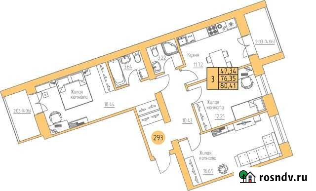 3-комнатная квартира, 80.4 м², 6/9 эт. на продажу в Ижевске Ижевск - изображение 1