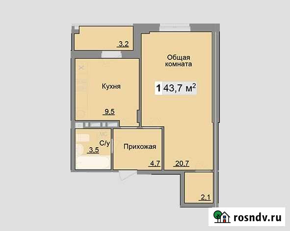 1-комнатная квартира, 43.7 м², 5/10 эт. на продажу в Туле Тула - изображение 1