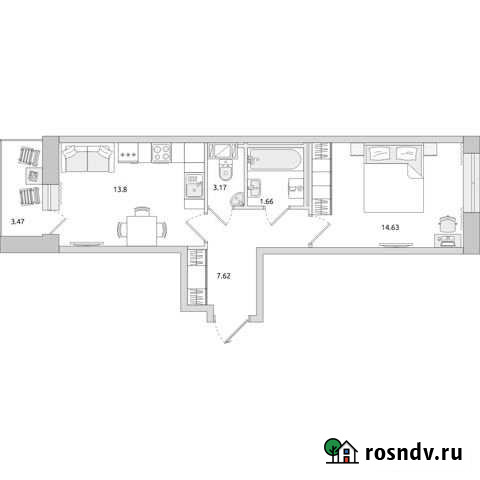 1-комнатная квартира, 44.4 м², 10/18 эт. на продажу в Мурино Мурино - изображение 1