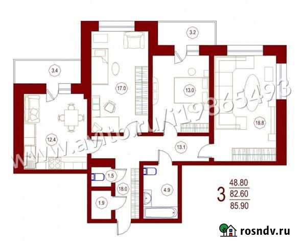 3-комнатная квартира, 83.3 м², 4/8 эт. на продажу в Воронеже Воронеж - изображение 1