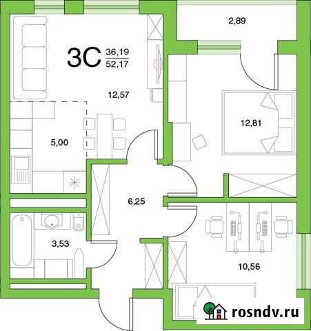 3-комнатная квартира, 52.2 м², 6/26 эт. на продажу в Уфе Уфа - изображение 1