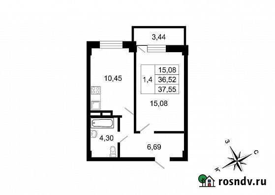 1-комнатная квартира, 37.6 м², 1/10 эт. на продажу в поселке Свердлова Свердлова - изображение 1