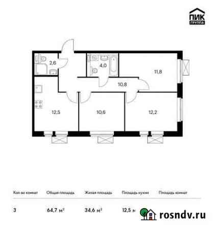 3-комнатная квартира, 64.7 м², 11/25 эт. на продажу в Котельниках Котельники