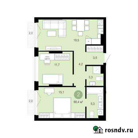 2-комнатная квартира, 66.4 м², 2/16 эт. на продажу в Тюмени Тюмень