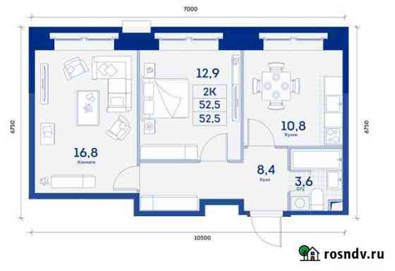 2-комнатная квартира, 52.5 м², 12/12 эт. на продажу в Москве Москва