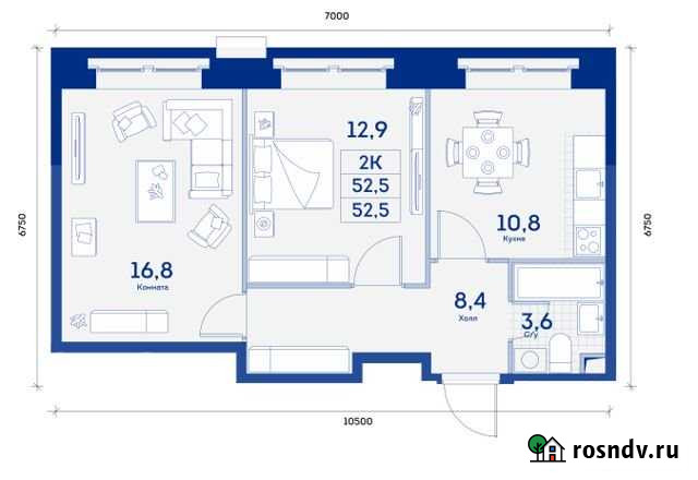 2-комнатная квартира, 52.5 м², 12/12 эт. на продажу в Москве Москва - изображение 1