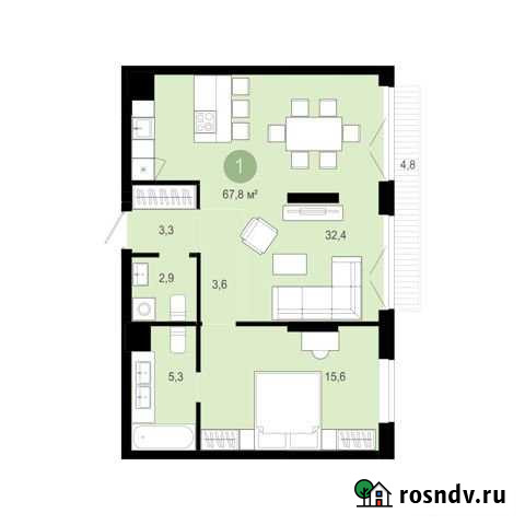 1-комнатная квартира, 67.8 м², 2/16 эт. на продажу в Тюмени Тюмень - изображение 1