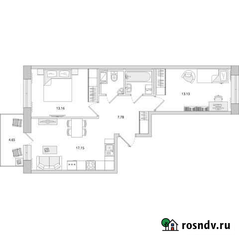 2-комнатная квартира, 60.3 м², 7/18 эт. на продажу в Мурино Мурино - изображение 1