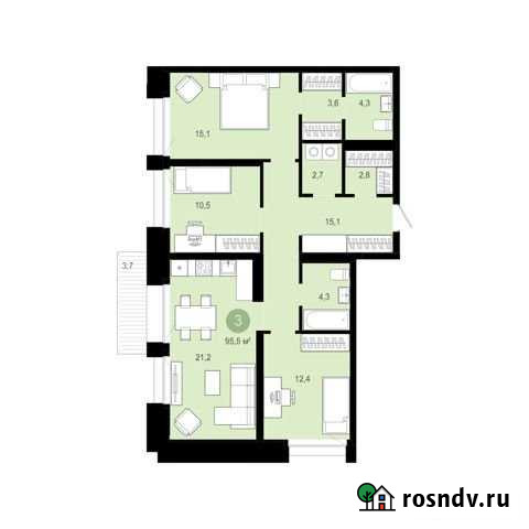 3-комнатная квартира, 91.9 м², 6/10 эт. на продажу в Новосибирске Новосибирск - изображение 1