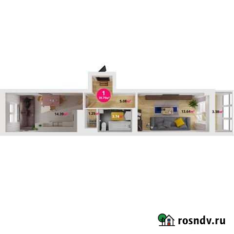 1-комнатная квартира, 39.8 м², 13/15 эт. на продажу в Уфе Уфа - изображение 1