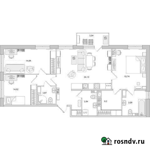 3-комнатная квартира, 95.2 м², 5/14 эт. на продажу в Санкт-Петербурге Санкт-Петербург - изображение 1