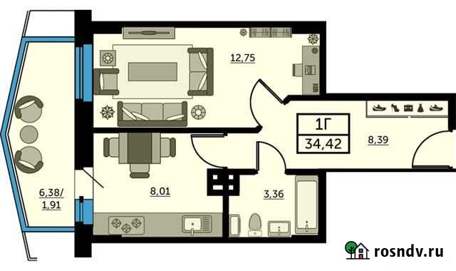 1-комнатная квартира, 34 м², 24/25 эт. на продажу в Ростове-на-Дону Ростов-на-Дону - изображение 1