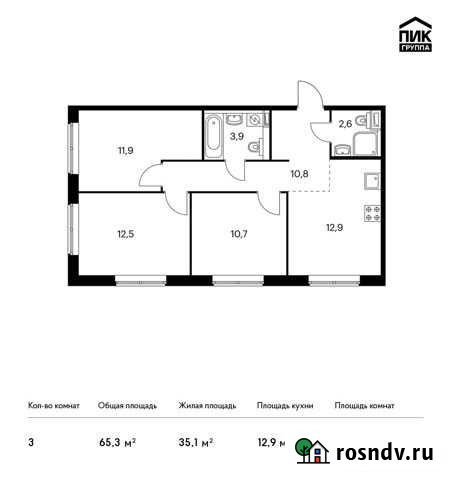 3-комнатная квартира, 65.3 м², 1/9 эт. на продажу в Московском Московской области Московский - изображение 1