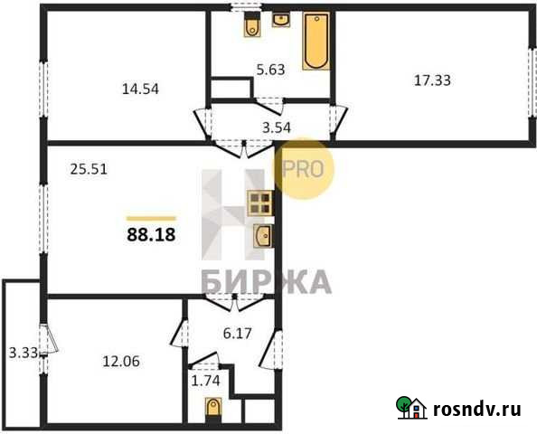 3-комнатная квартира, 88.2 м², 21/21 эт. на продажу в Санкт-Петербурге Санкт-Петербург - изображение 1