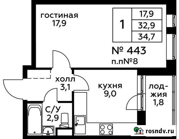 1-комнатная квартира, 34.7 м², 1/22 эт. на продажу в Балашихе Балашиха - изображение 1