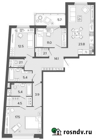 3-комнатная квартира, 102.2 м², 2/6 эт. на продажу в Санкт-Петербурге Санкт-Петербург - изображение 1