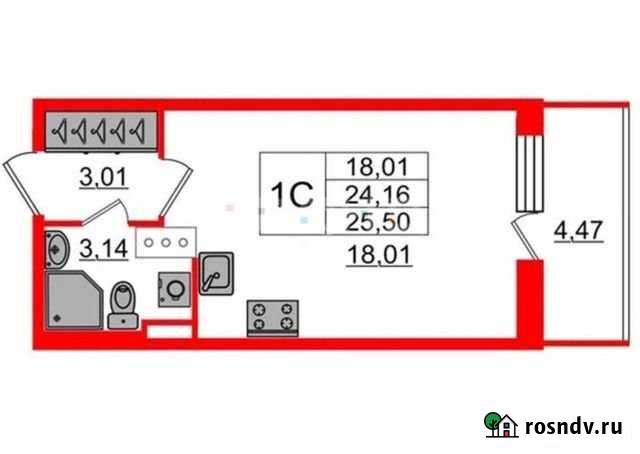 Квартира-студия, 25.5 м², 12/15 эт. на продажу в Санкт-Петербурге Санкт-Петербург - изображение 1