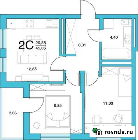 2-комнатная квартира, 45.9 м², 1/26 эт. на продажу в Уфе Уфа - изображение 1