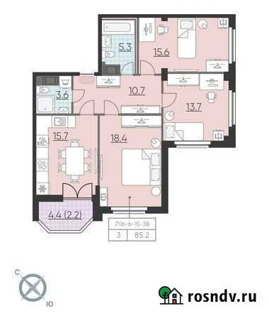 3-комнатная квартира, 85.2 м², 12/23 эт. на продажу в Санкт-Петербурге Санкт-Петербург - изображение 1